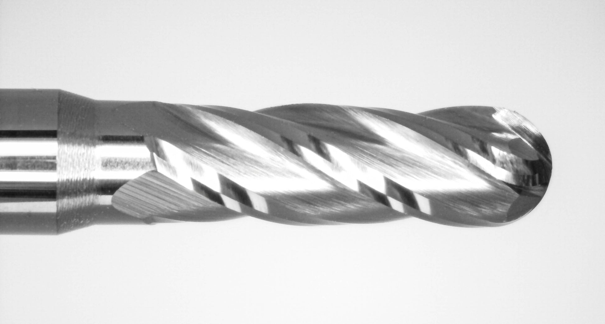 Close-up of tip on Kyocera 5/32 inch 4-flute carbide ball nose end mill