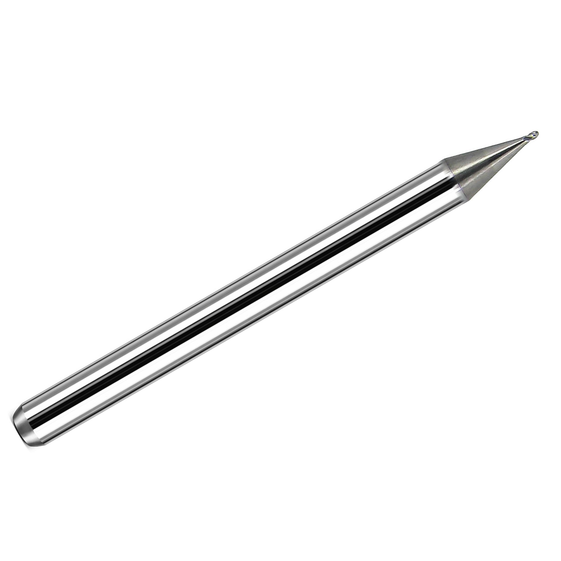 Kyocera 0.0190 inch 4-flute stub length ball nose solid carbide end mill with bright uncoated finish and 1/8 inch shank, made in USA