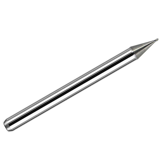 Kyocera 0.0190 inch 4-flute stub length ball nose solid carbide end mill with bright uncoated finish and 1/8 inch shank, made in USA