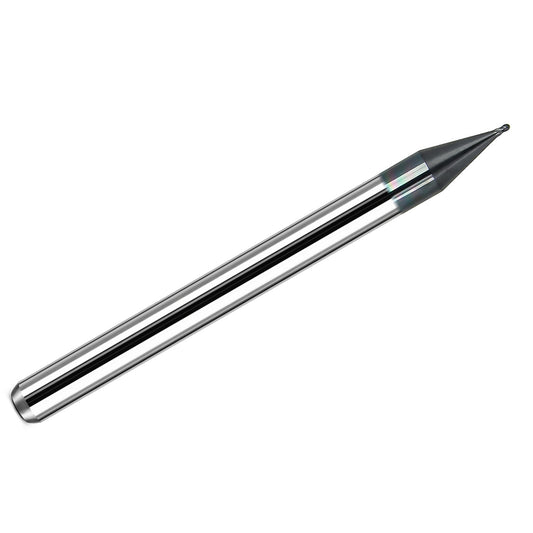 Kyocera .0190 inch 4-flute stub-length ball nose carbide end mill with AlTiN coating and 1/8 inch shank, made in USA