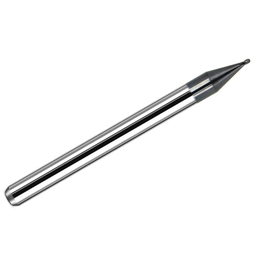 Kyocera .0240 inch 4-flute stub length ball nose carbide end mill with AlTiN coating and 1/8 inch shank, made in USA