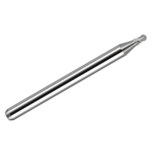 Kyocera .0600 inch 4-flute stub-length ball nose carbide end mill with bright uncoated finish and 1/8 inch shank, made in USA
