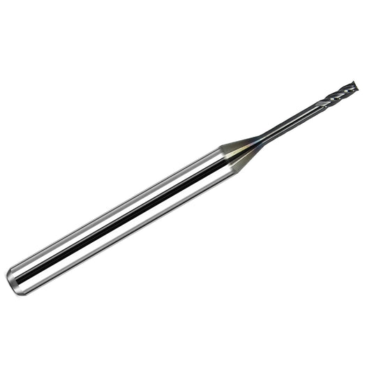 Kyocera .0450 inch 4-flute extended reach square end carbide end mill with AlTiN coating and 1/8 inch shank, made in USA