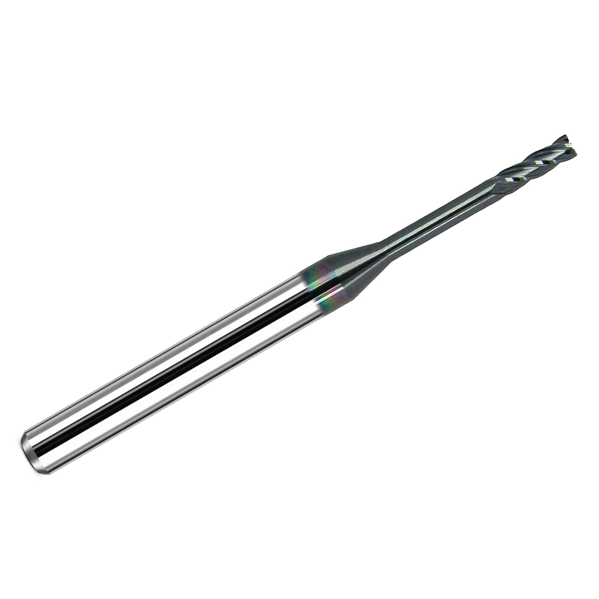 Kyocera .0600 inch 4-flute extended reach square end carbide end mill with AlTiN coating and 1/8 inch shank, made in USA