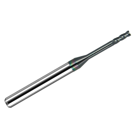 Kyocera .0600 inch 4-flute extended reach square end carbide end mill with AlTiN coating and 1/8 inch shank, made in USA