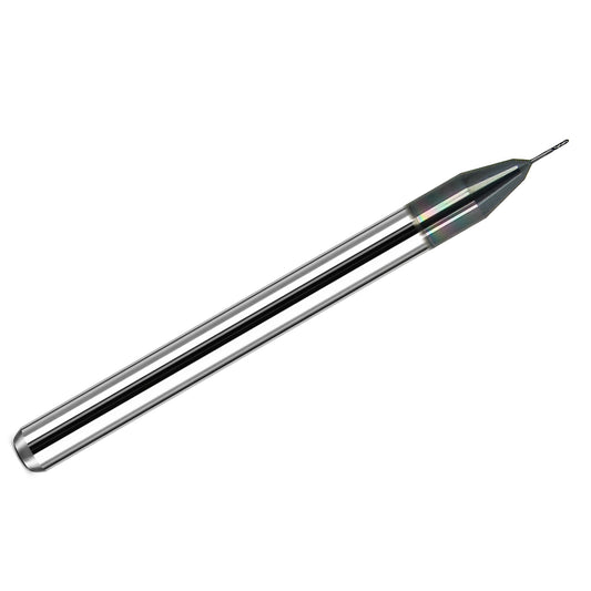 Kyocera .0100 inch 4-flute extended reach ball nose carbide end mill with AlTiN coating and 1/8 inch shank, made in USA