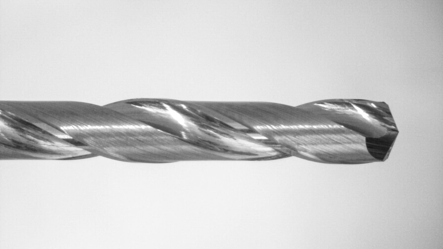 Close-up of tip on Kyocera 3.10mm coolant-fed carbide micro drill with 140 degree point