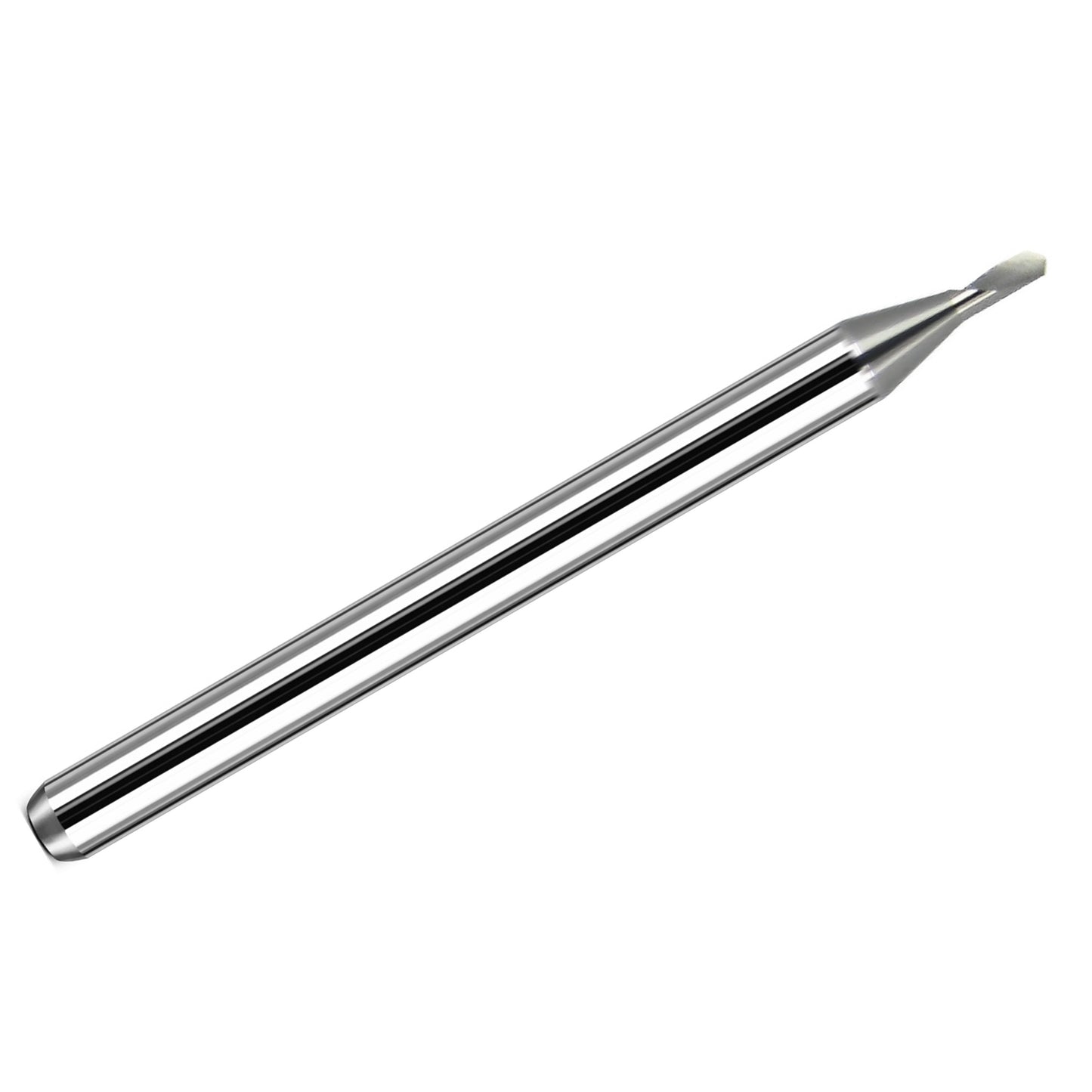 Kyocera 1.20mm single flute solid carbide micro drill for brass with 120 degree point, 3mm shank, and 38mm overall length