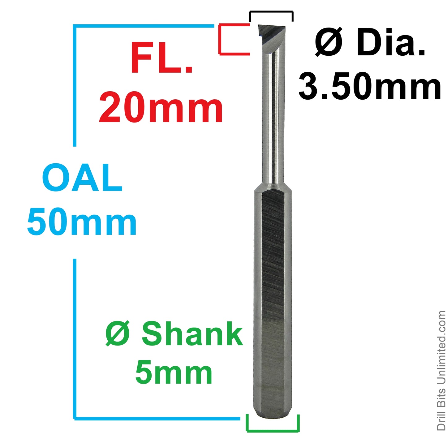 Dimensional drawing of Kyocera MBS-1378.787 micro boring bar showing 3.50mm diameter, 20mm cutting length, 50mm overall length, and 5mm shank