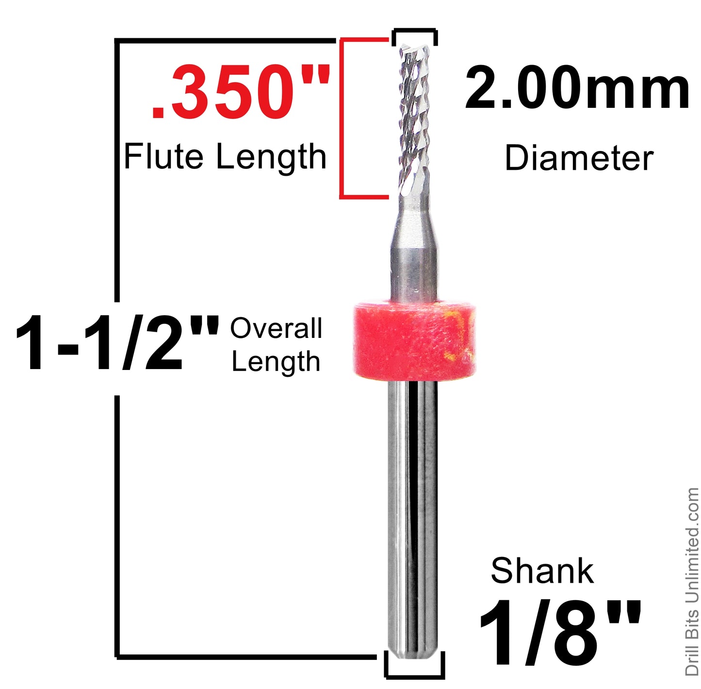 2.00 mm Diamond-Flute Router Bit – Fish-Tail Tip, 0.350" Cut Depth | Solid Carbide
