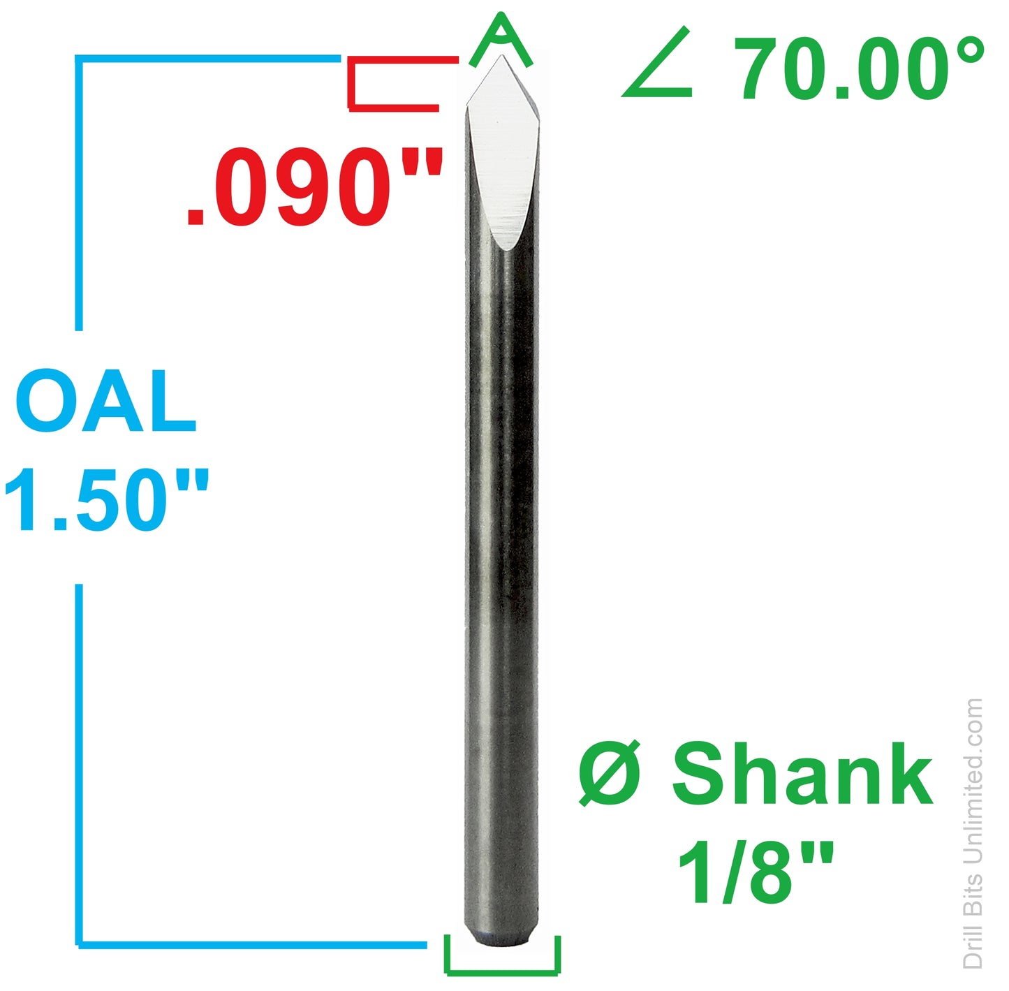 70° Solid Carbide V-Groove Engraving Bit – 0.090" Max Depth – 1/8" Shank – 5 Pack