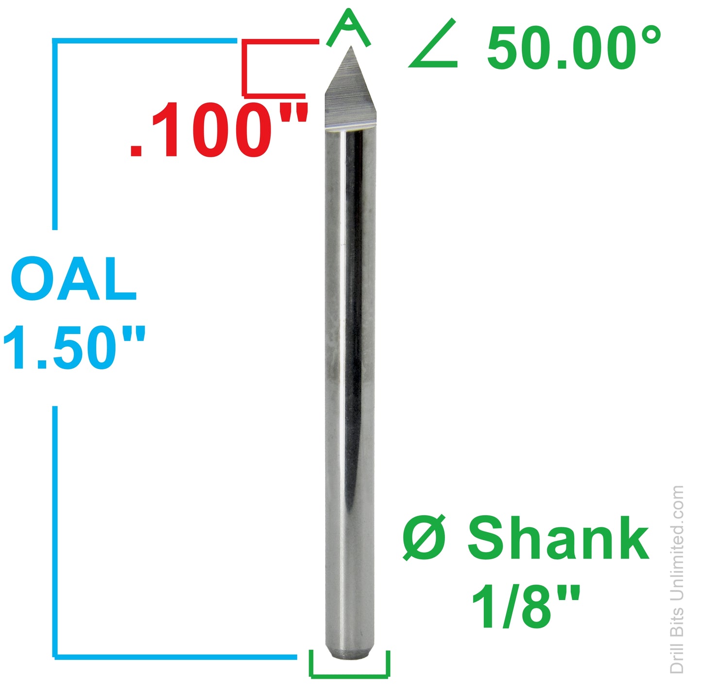 50° Solid Carbide V-Groove Engraving Bit – 0.100" Max Depth – 1/8" Shank – 2 Pack