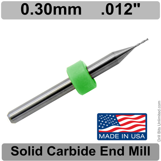 .012" (.0118") 0.30mm x .045" LOC Two Flute UP Cut Carbide End Mill With Square End - Made in U.S.A. M102