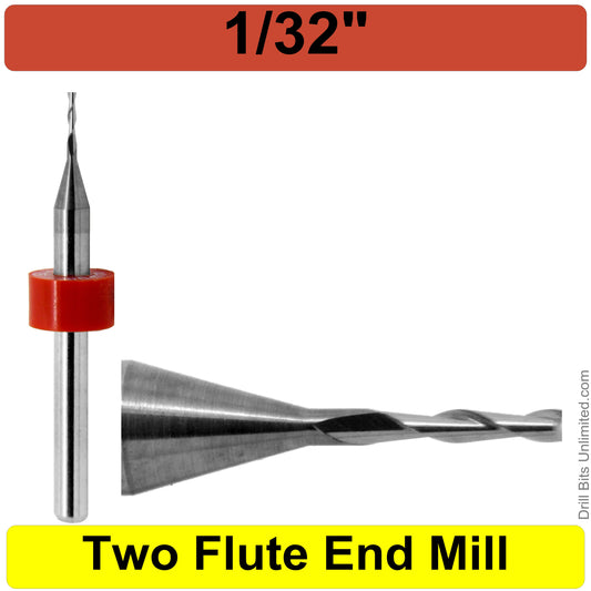 .0315" 1/32" x .197" LOC Two Flute UP Cut Carbide End Mill Square End - Made in U.S.A. M108 Closeup