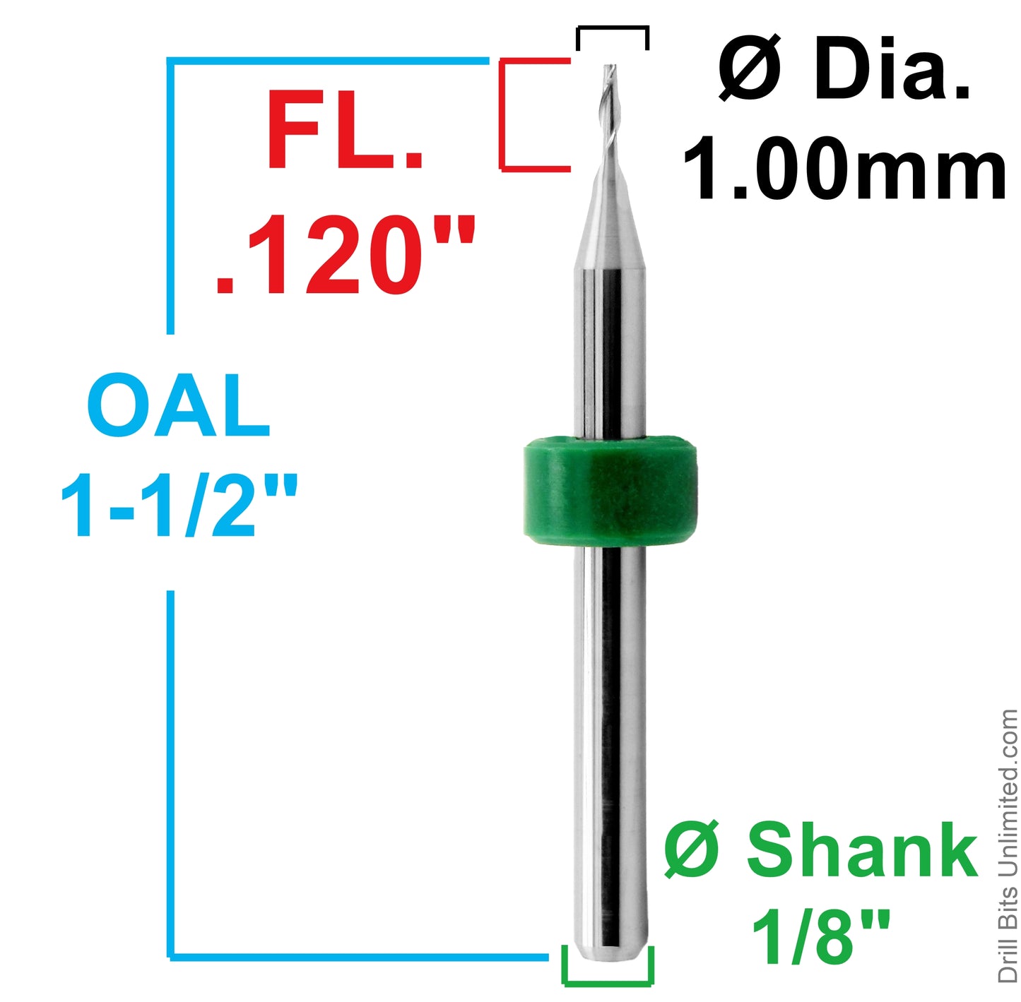 1.00mm x .120" LOC Two Flute UP Cut Carbide End Mill Square End - Made in U.S.A. M109