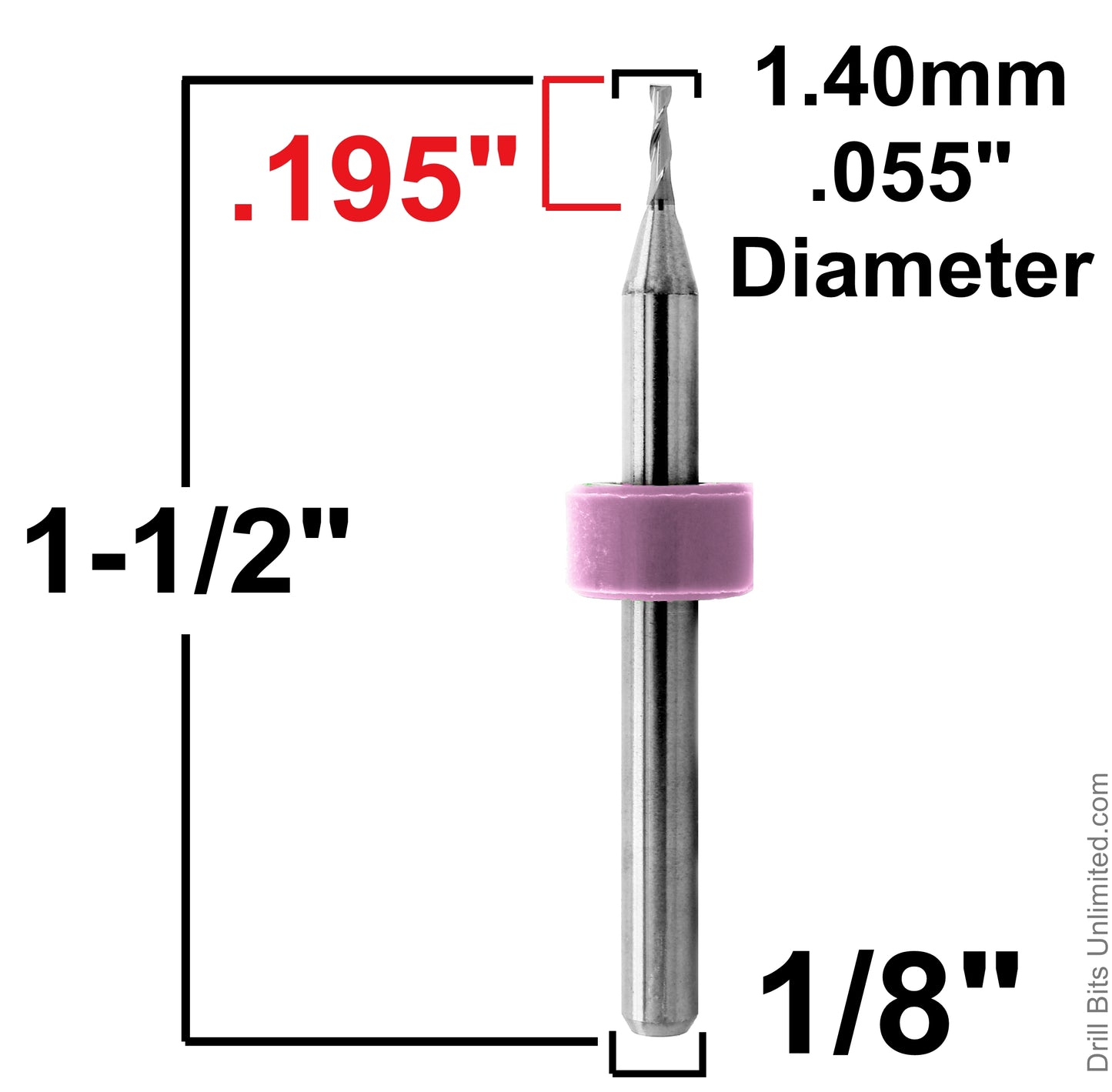 .055" 1.40mm x .195" LOC Two Flute UP Cut Carbide End Mill Square End M110