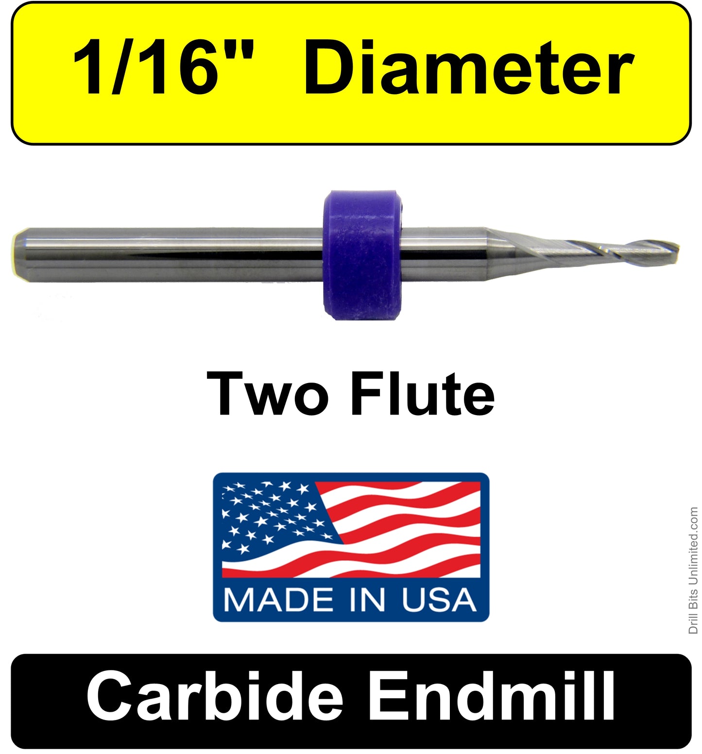 .063" 1/16" x .250" LOC Two Flute Carbide End Mill Up Cut Square End Made in U.S.A. M111