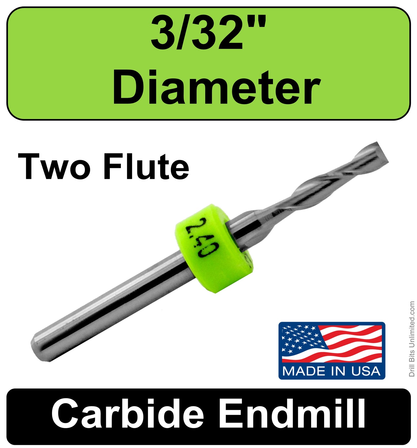 3/32" x .390" LOC Two Flute Carbide End Mill Up Cut Square End Made in U.S.A. M113