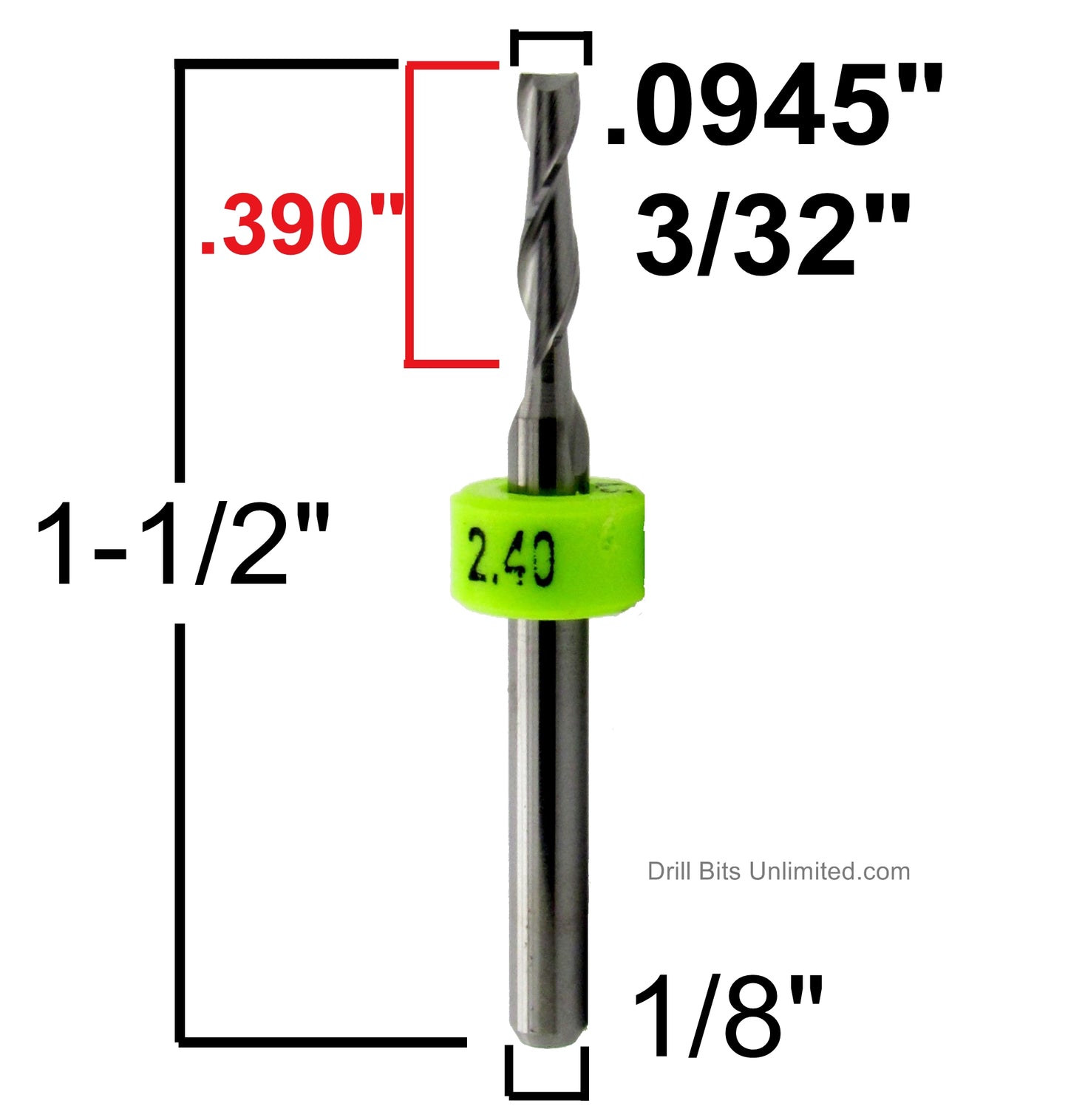 3/32" x .390" LOC Two Flute Carbide End Mill Up Cut Square End Made in U.S.A. M113