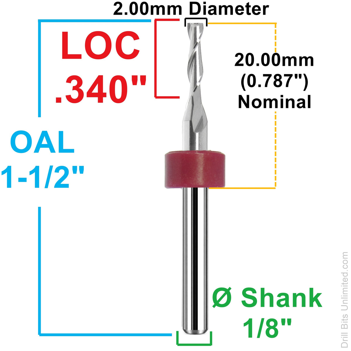 2.00mm 2-Flute Carbide End Mill, .340" LOC – 20.00mm LPKF Ring | M118-LPKF20