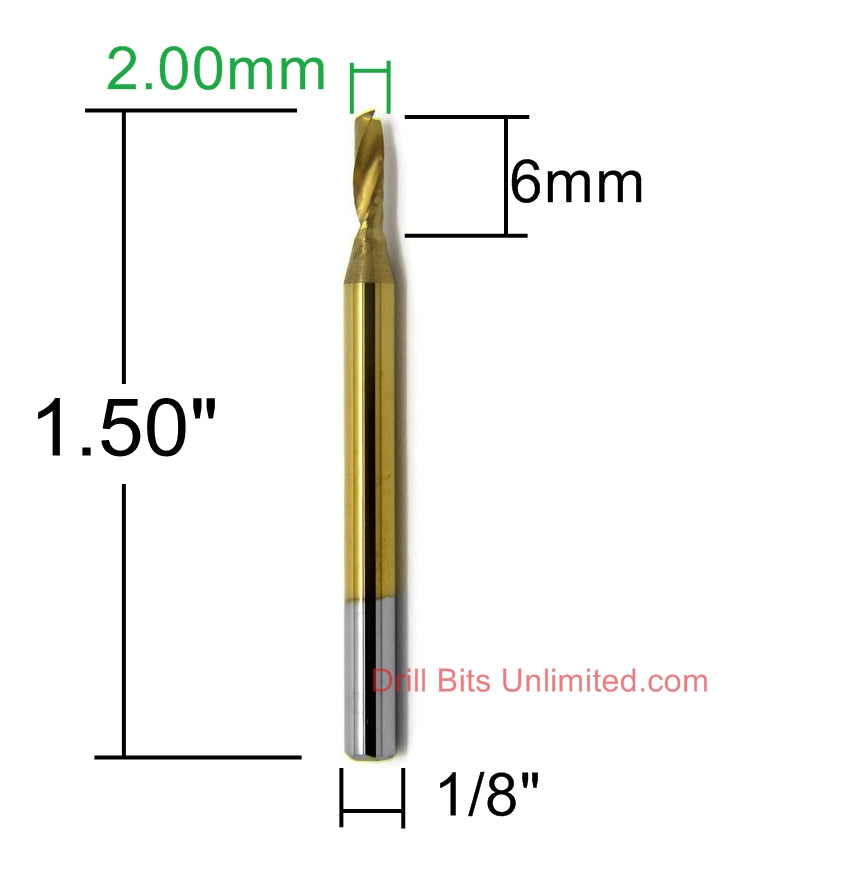 2.00mm x 6mm Depth O-Flute Titanium - Carbide End Mill M125