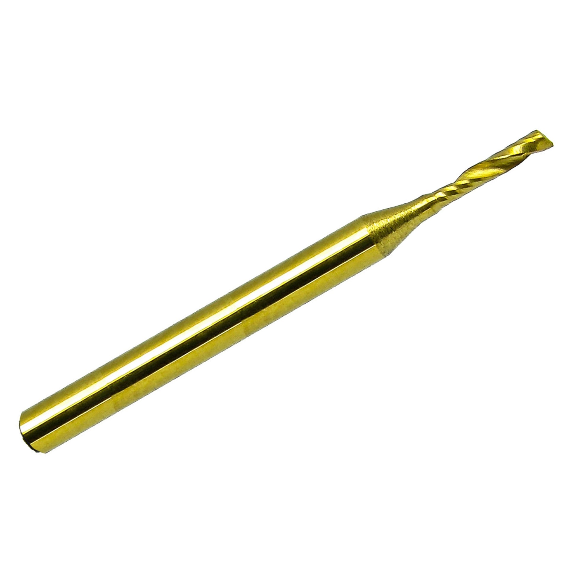 1.50mm single O-flute TiN coated carbide end mill with 1/8 inch shank