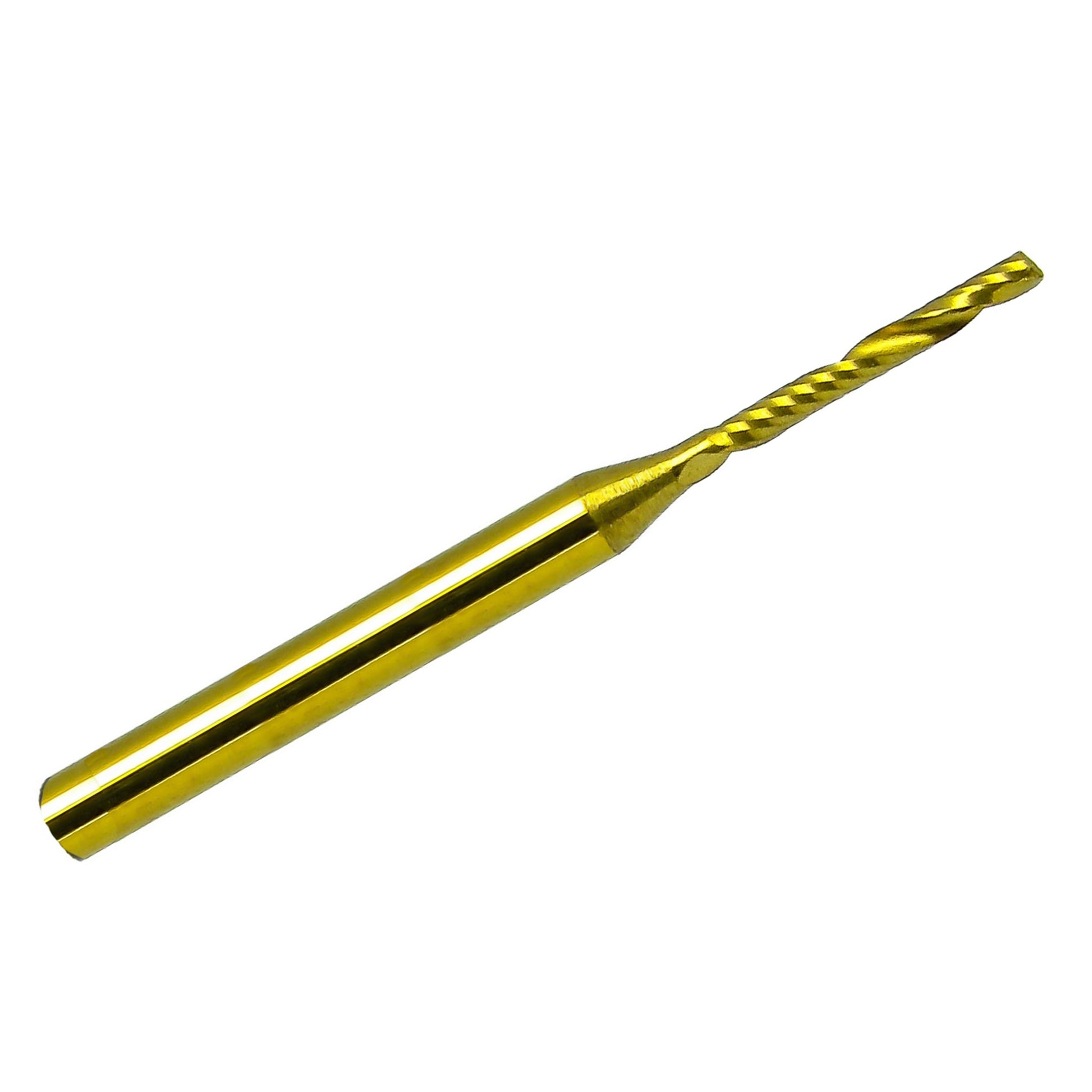 1.50mm single O-flute TiN coated carbide end mill with 1/8 inch shank