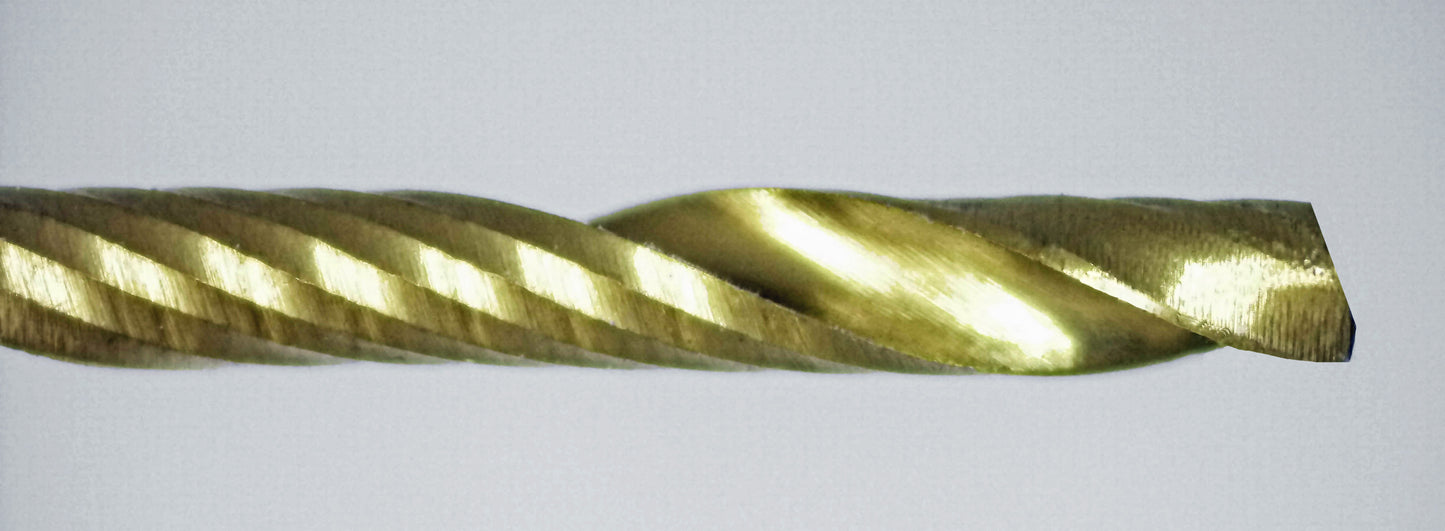 Close-up of cutting end on 1.50mm single O-flute TiN coated carbide end mill