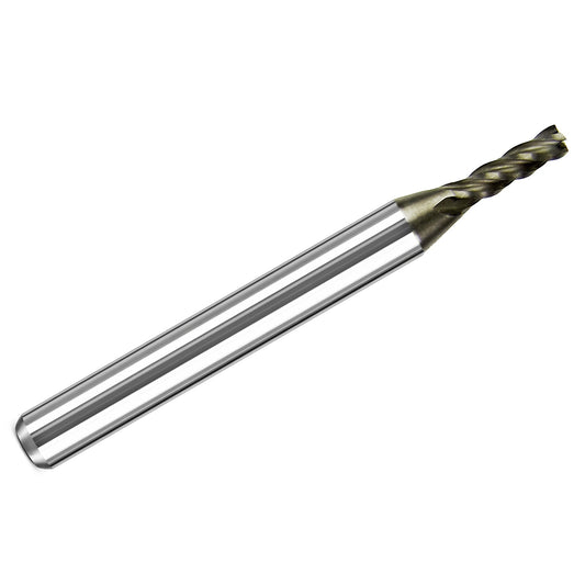 Dimension diagram for 1/8 inch HSS end mill showing 0.475 inch LOC, 1.40 inch OAL, and 1/4 inch shank