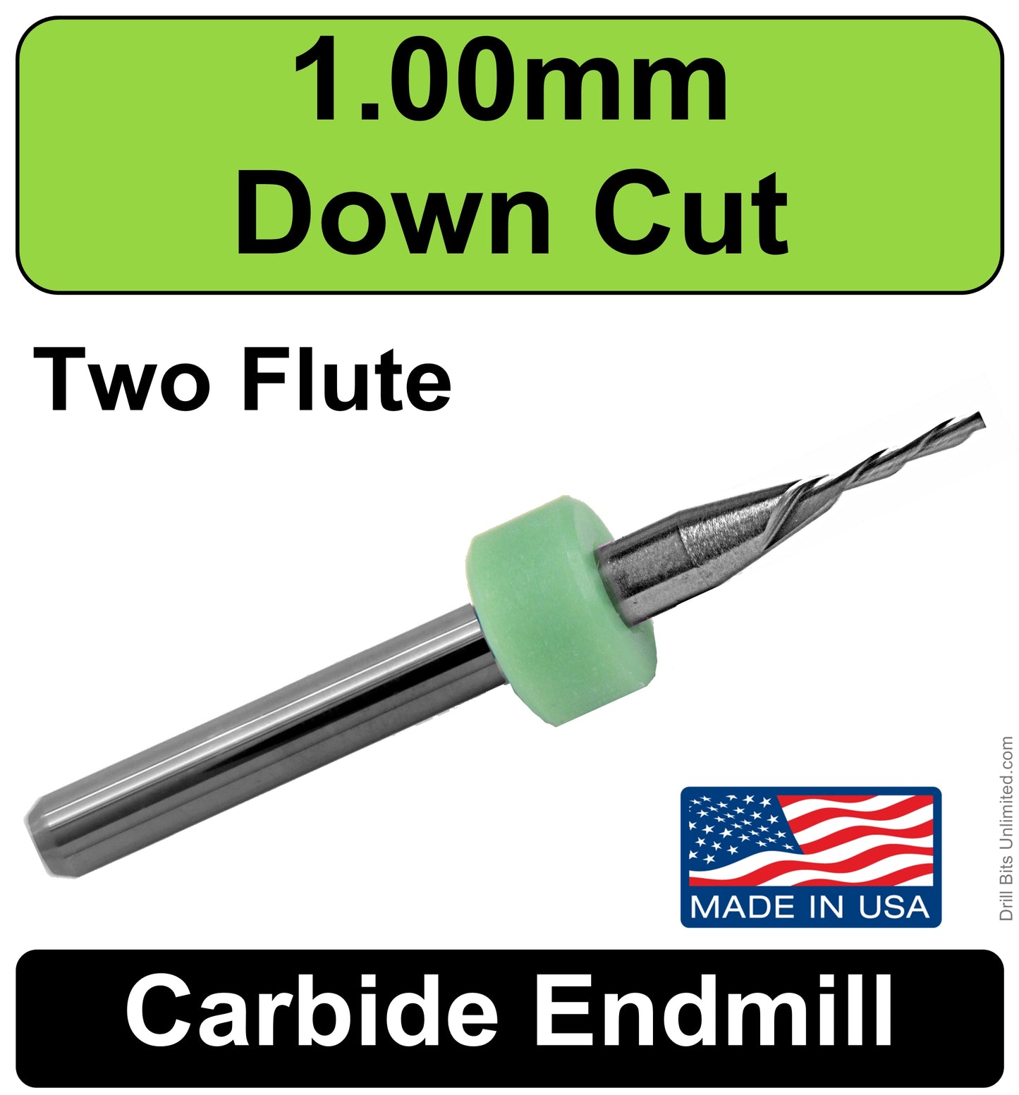 1.00mm x .300 LOC Two Flute Down Cut Carbide End Mill Left Spiral Right Hand Cut M191