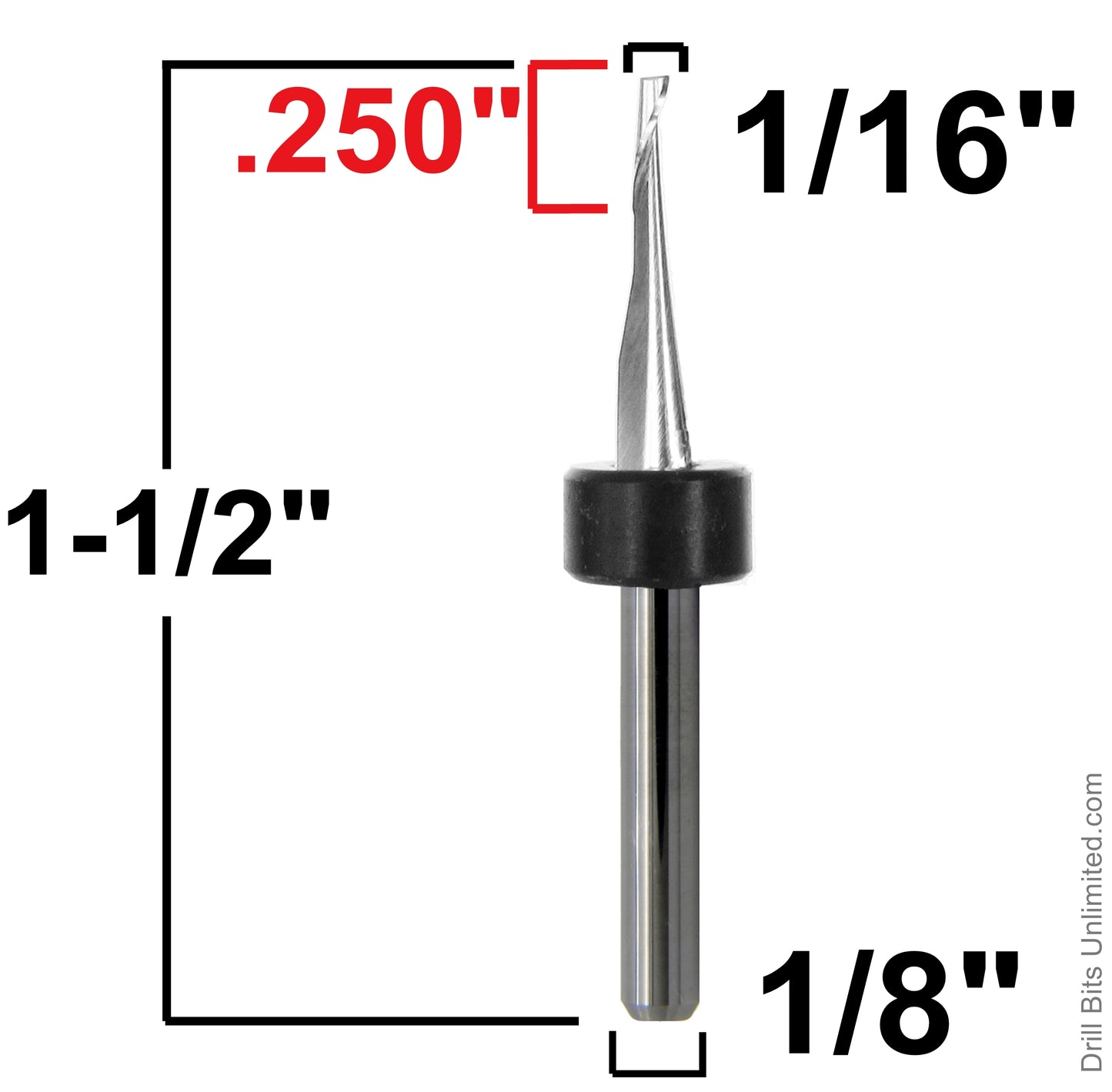 1/16" One Flute Carbide End Mill Bits for Copper, Aluminum, Brass, Plastics, soft materials URO105