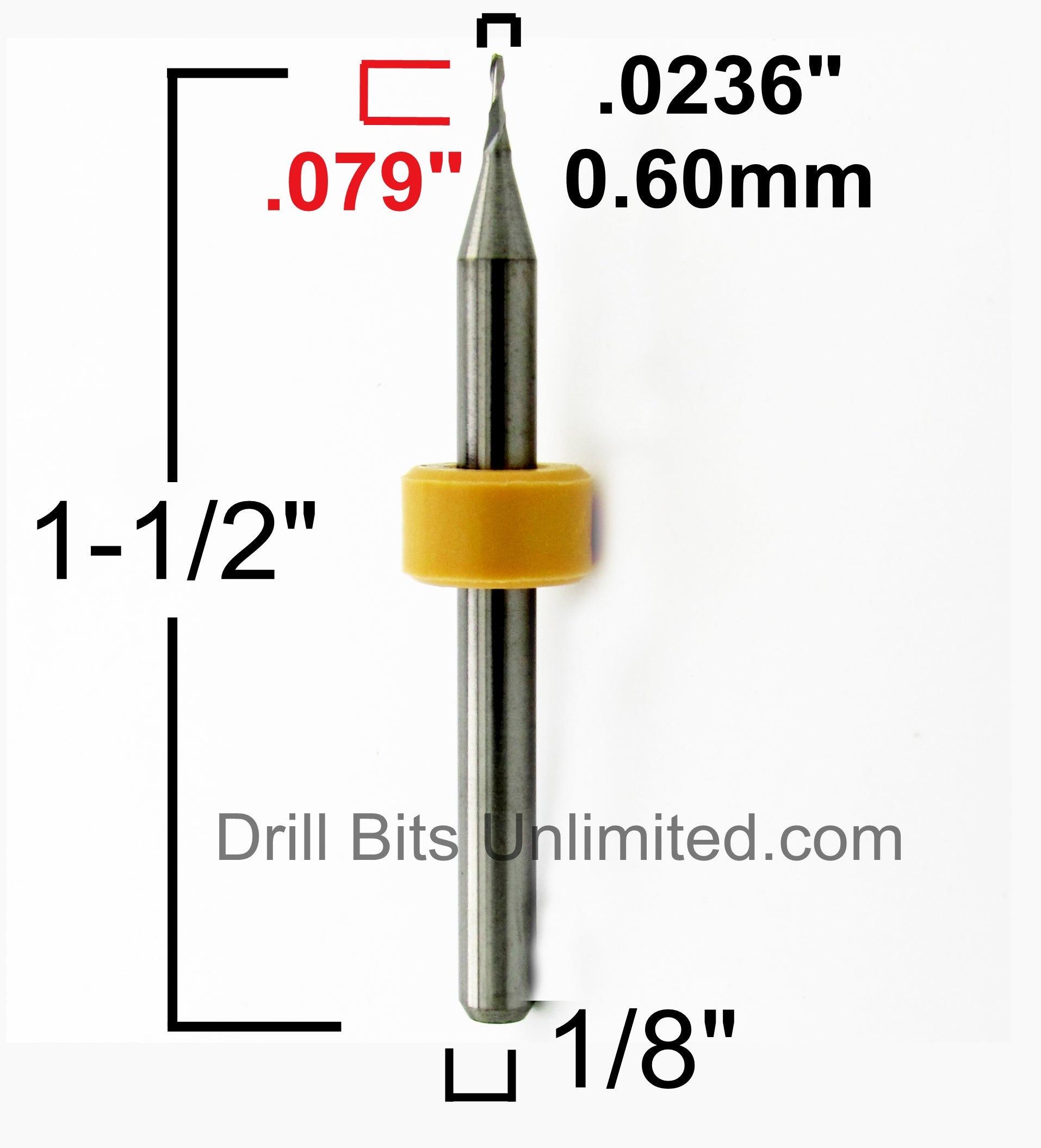  .024" (0.60mm) Two Flute Carbide End Mill - Up Cut
