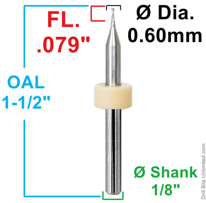 0.60mm carbide end mill dimensions flute length and shank diagram