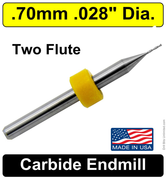 .0276" (.028") 0.70mm x .120" LOC Two Flute Carbide End Mill Up Cut Square End Made in U.S.A. M204