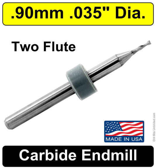 .0354" 0.90mm x .120" LOC Two Flute UP Cut Carbide End Mill Square End - Made in U.S.A. M205