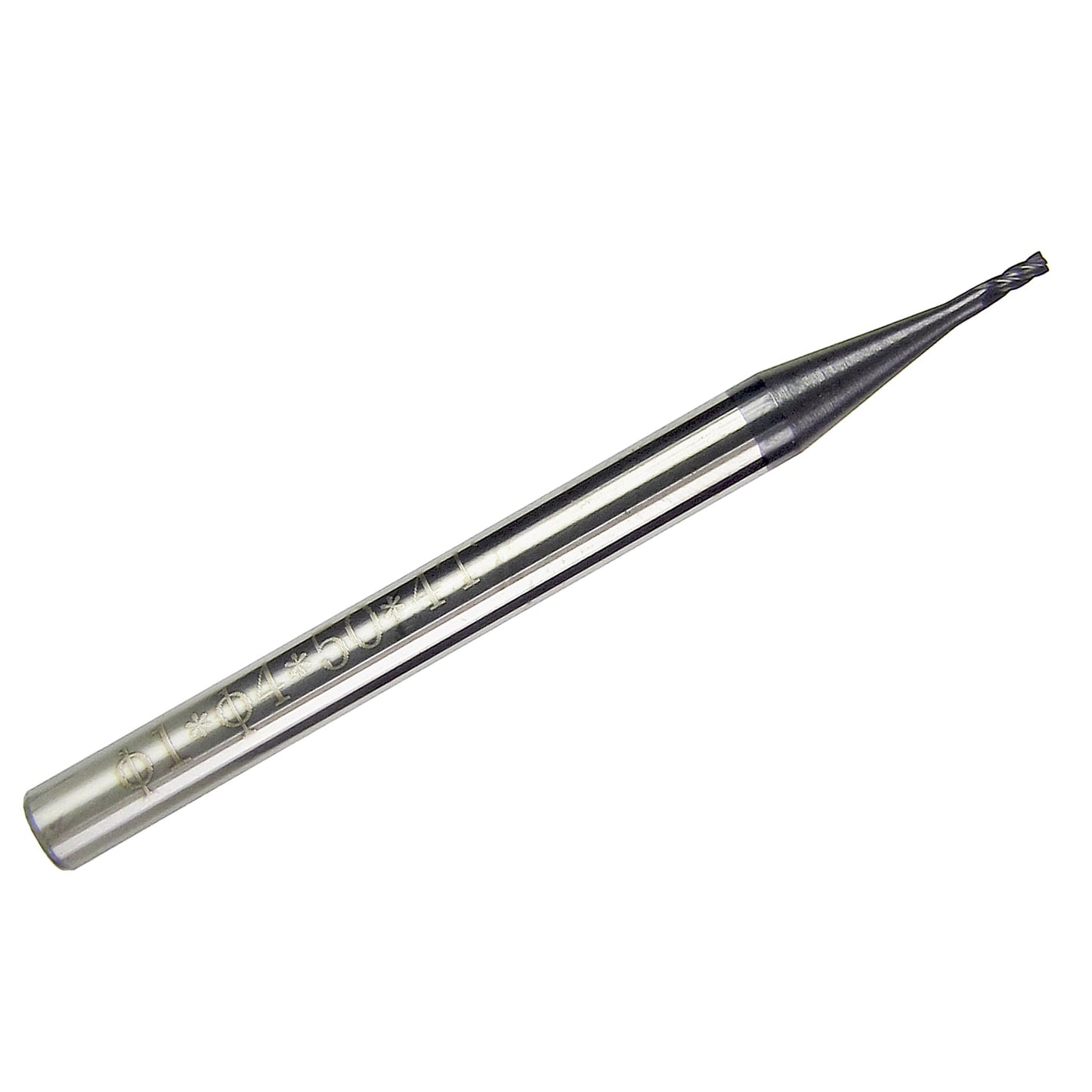 1.00mm 4-flute carbide square end mill with 3mm LOC, 3mm shank, and 2 inch overall length