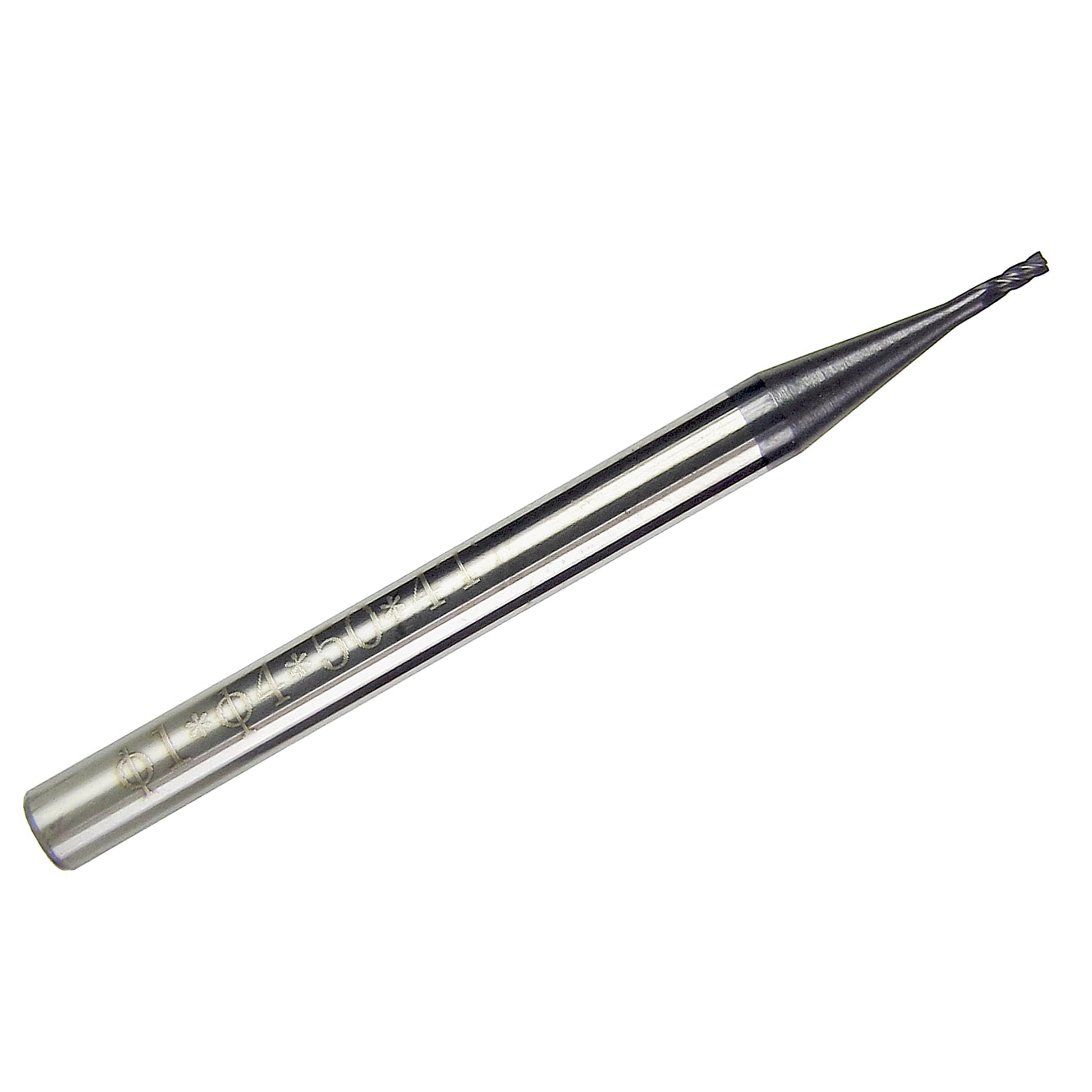 1.00mm 4-flute carbide square end mill with 3mm LOC, 3mm shank, and 2 inch overall length