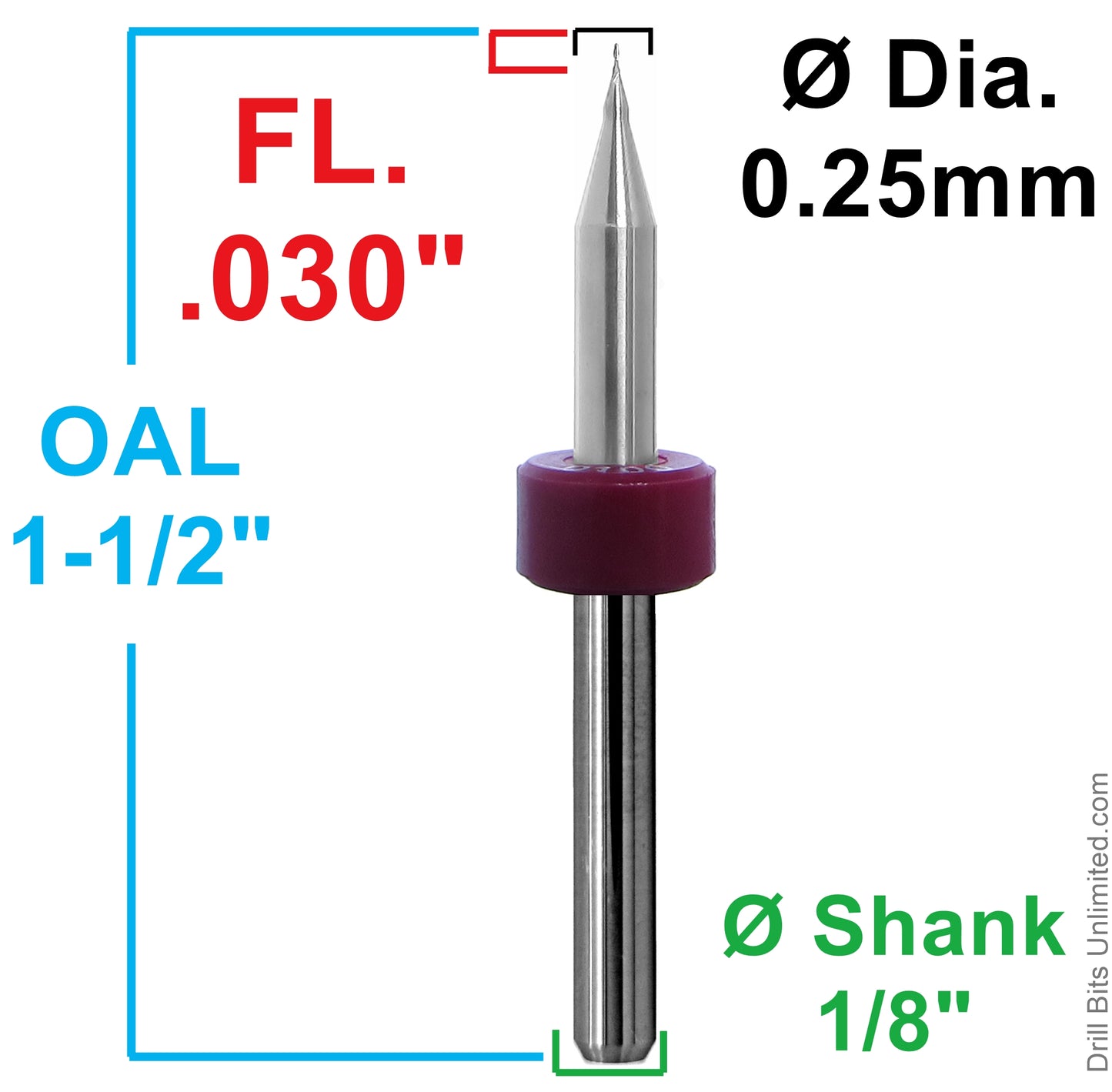 0.25mm .010" 2-Flute Square End Carbide End Mill M220