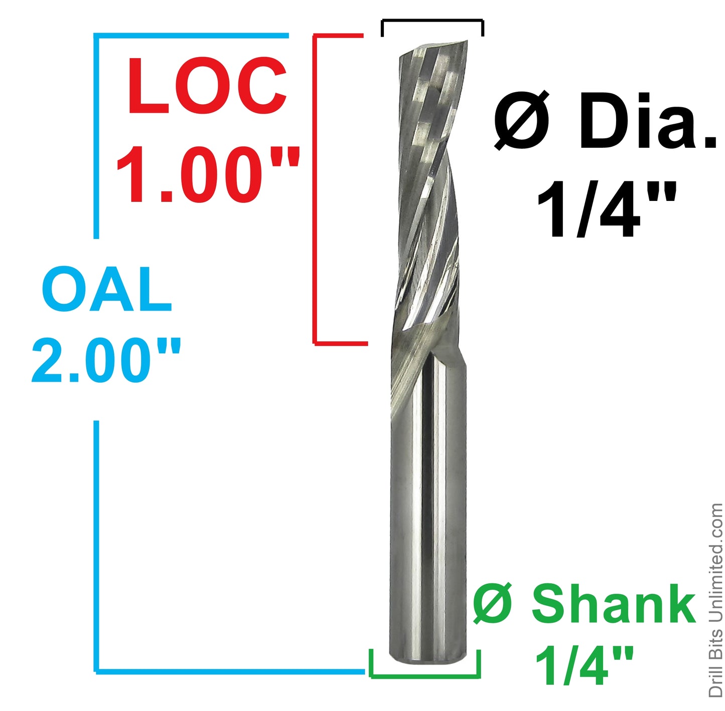 0.2500" (1/4") x 1.00" LOC Single O-Flute Carbide End Mill, Up Cut, 1/4" Shank | MO-250