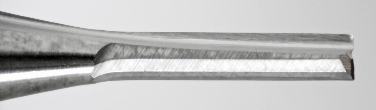 closeup 0.0591 inch 1.50mm straight-flute carbide end mill with 1/8 inch shank