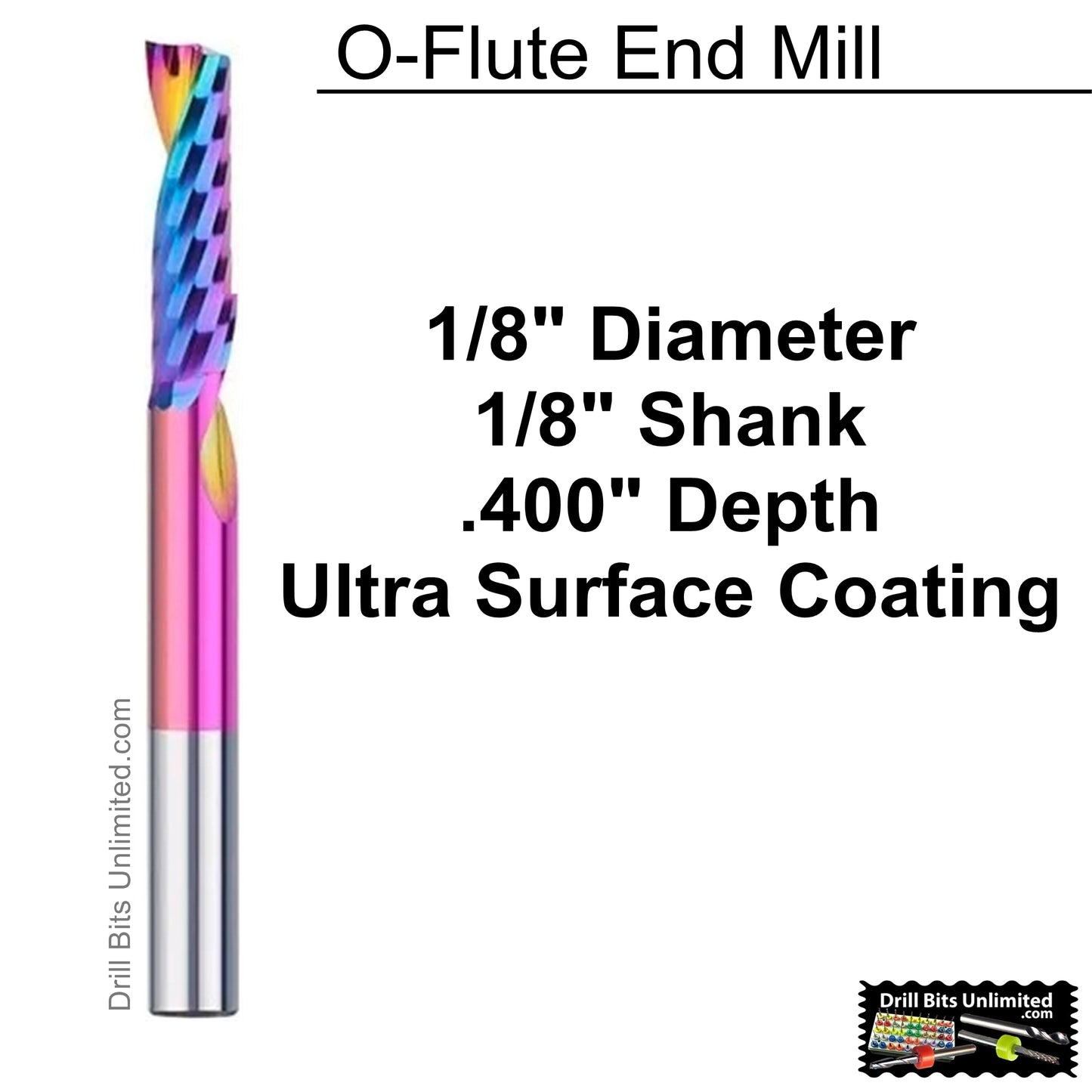 1/8" x .400" Depth Single O-Flute Carbide End Mill ULTRA Coating for Wood Aluminum Plastic M235B