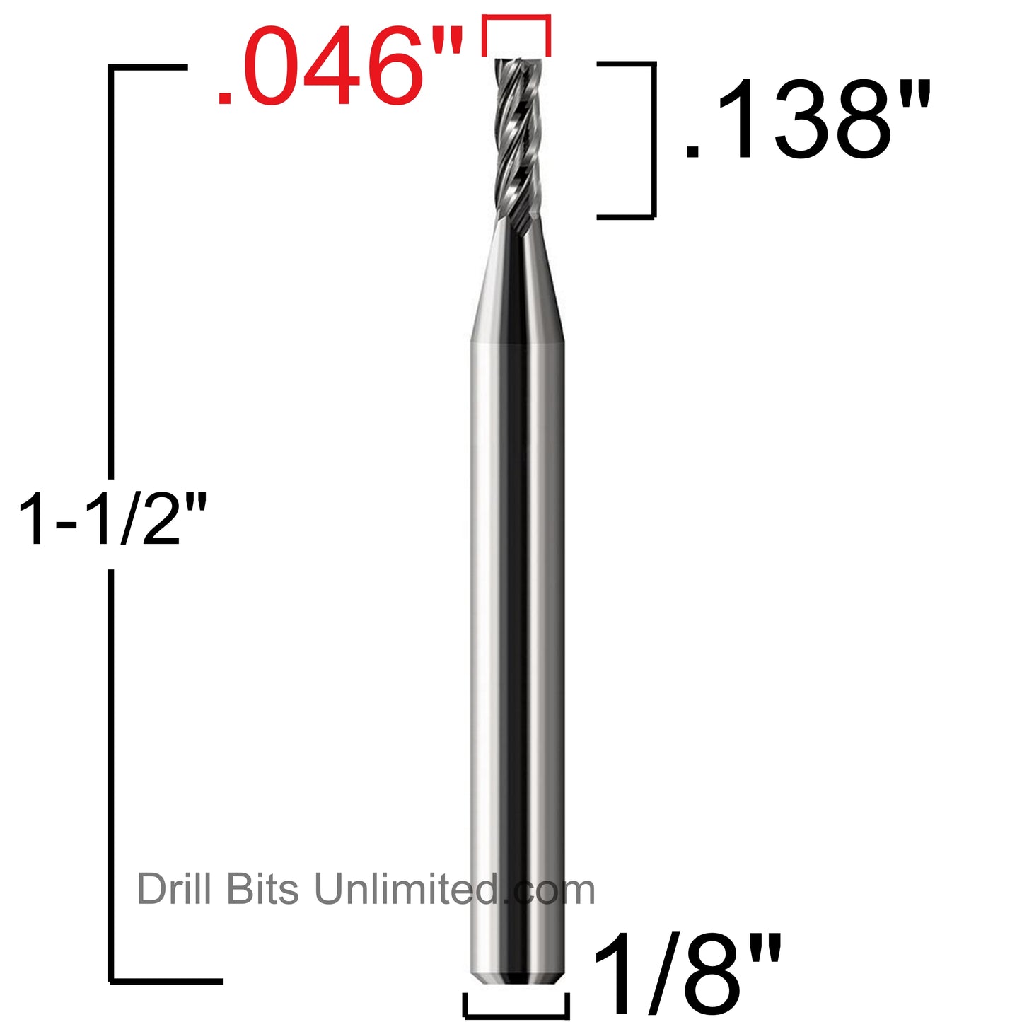 .046 Four Flute End Mill, Stub Length