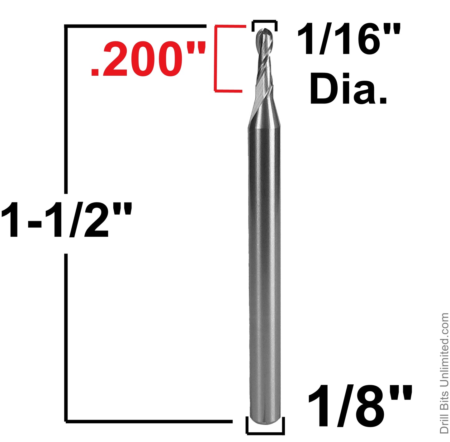 1/16" x .200" LOC Ball Nose Carbide End Mill - High Precision M237