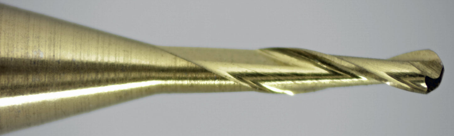 0.0312" (1/32") x .120" LOC TiN Coated 2-Flute Ball Nose Carbide End Mill, 1/8" Shank | MB-120