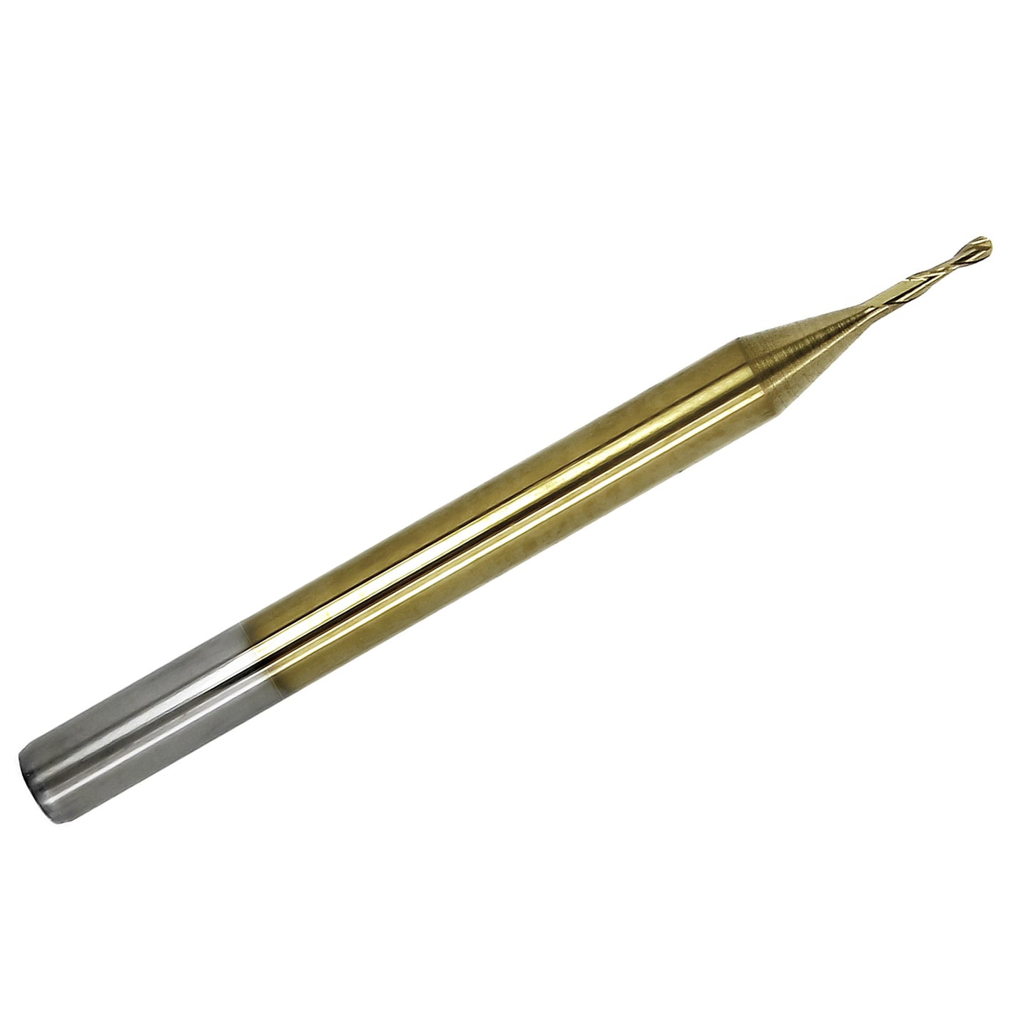 1/32 inch TiN coated 2-flute ball nose carbide end mill with 1/8 inch shank