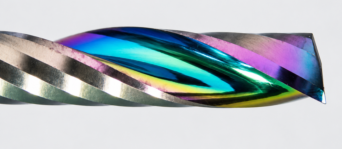0.0984" (2.5mm) x 15mm LOC Rainbow DLC Single O-Flute Carbide End Mill, Up Cut, 1/8" Shank | MO-177
