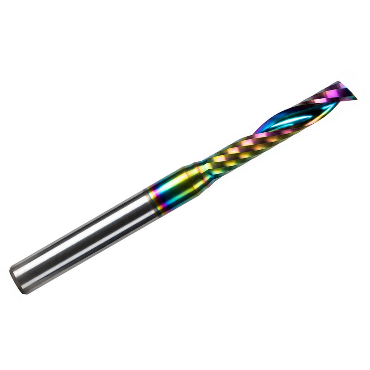 0.0984" (2.5mm) x 15mm LOC Rainbow DLC Single O-Flute Carbide End Mill, Up Cut, 1/8" Shank | MO-177