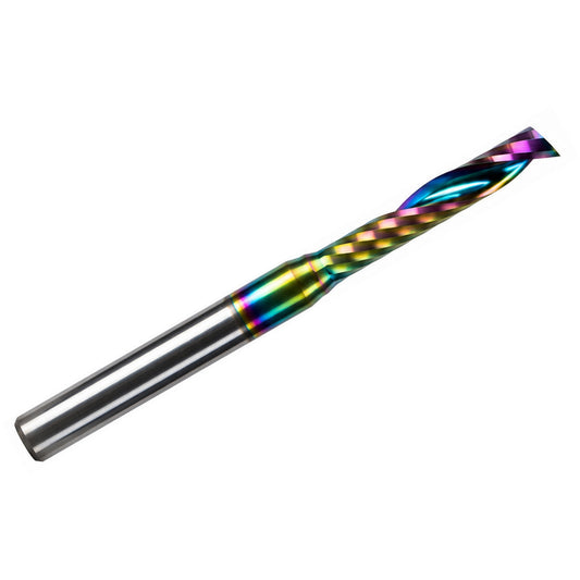 0.0984" (2.5mm) x 15mm LOC Rainbow DLC Single O-Flute Carbide End Mill, Up Cut, 1/8" Shank | MO-177