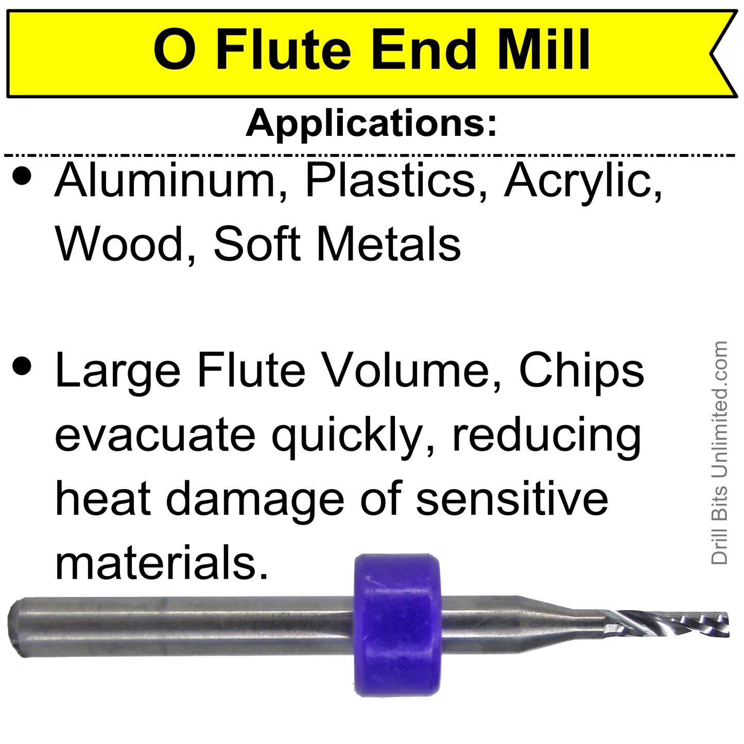 1/8" x 1.25" Depth O-Flute Carbide End Mill Aluminum, Plastic  M123
