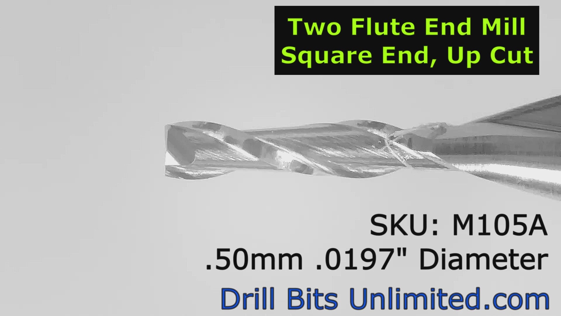 0.50mm x .079" LOC Two Flute Carbide End Mill Up Cut Square End Made in U.S.A. M105A Video Showing Flute Detail
